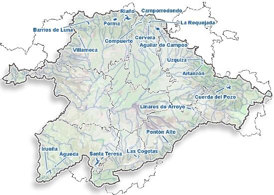 Mapa de los embalses de la cuenca del Duero Gestionados por la Confederación Hidrográfica del Duero
